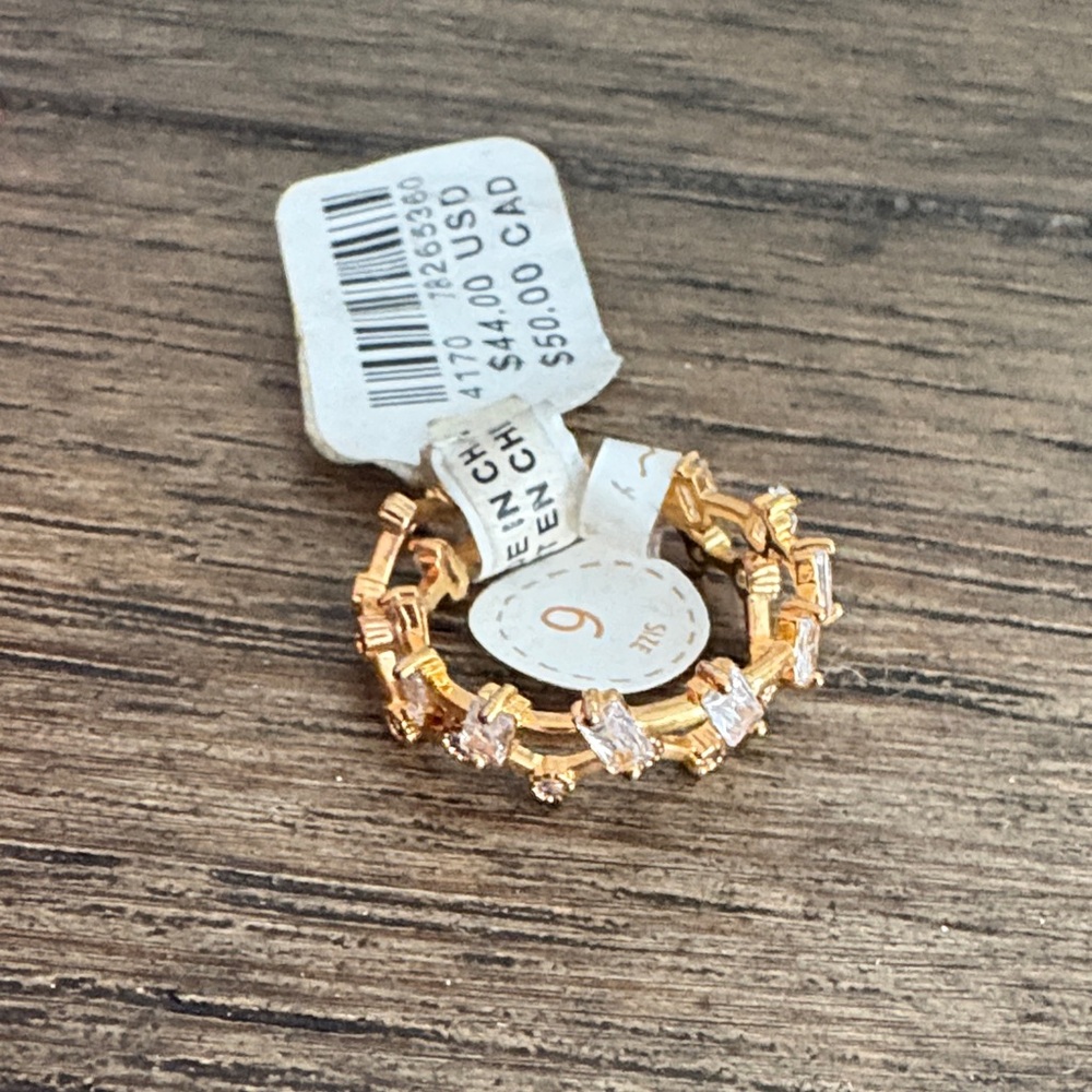 Anthropologie Gold dainty Crystal Rings size 6